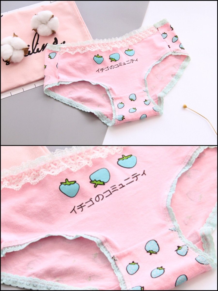 BlissGirl - Strawberry Lace Panties - Pink / XS-M - Harajuku - Kawaii - Alternative - Fashion