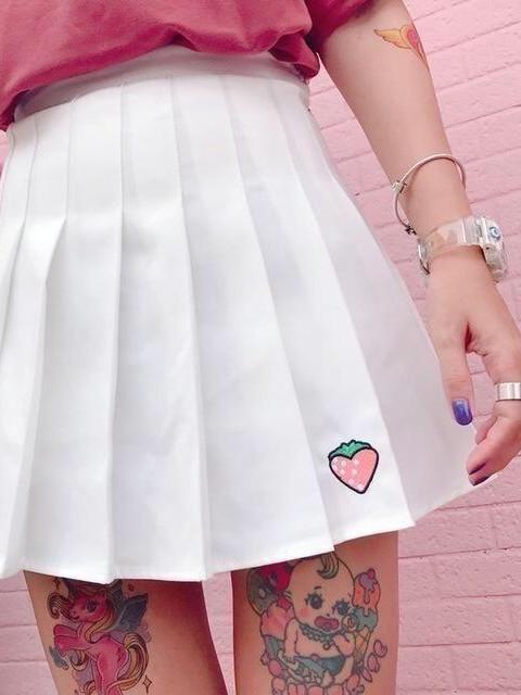 BlissGirl - Strawberry Pleated Skirt - White / S - Harajuku - Kawaii - Alternative - Fashion