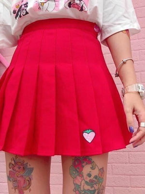 BlissGirl - Strawberry Pleated Skirt - Red / S - Harajuku - Kawaii - Alternative - Fashion