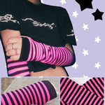 BlissGirl - Stripy Arm Warmers - Pink - Harajuku - Kawaii - Alternative - Fashion