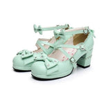 BlissGirl - Sweet Lolita Chunky High Heel Shoes With Rhinestone Bow - Mint Green / 4 - Harajuku - Kawaii - Alternative - Fashion