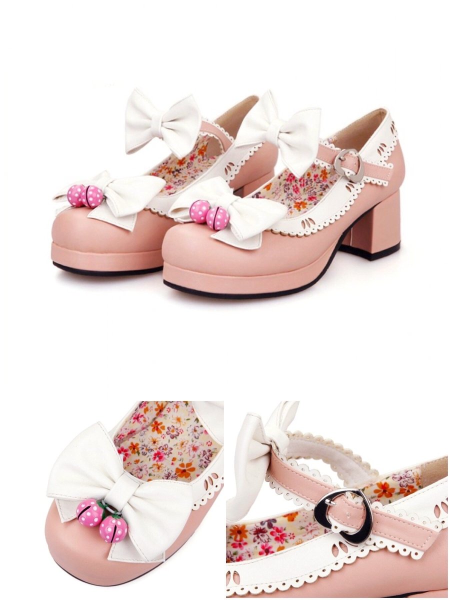 BlissGirl - Sweet Strawberry Bell Shoes - Pink / 36 - Harajuku - Kawaii - Alternative - Fashion